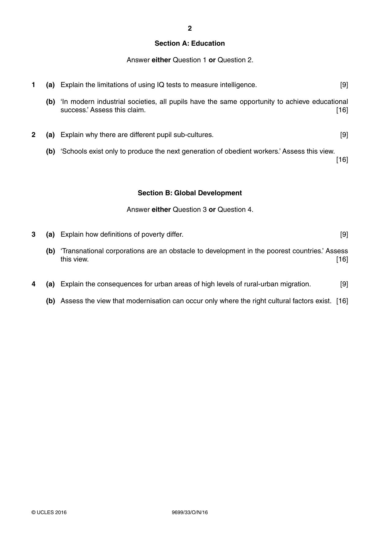 Cambridge A Level Sociology 9699 2016 Oct/Nov Paper 3 · Variant 3 question paper, page 2 of 4