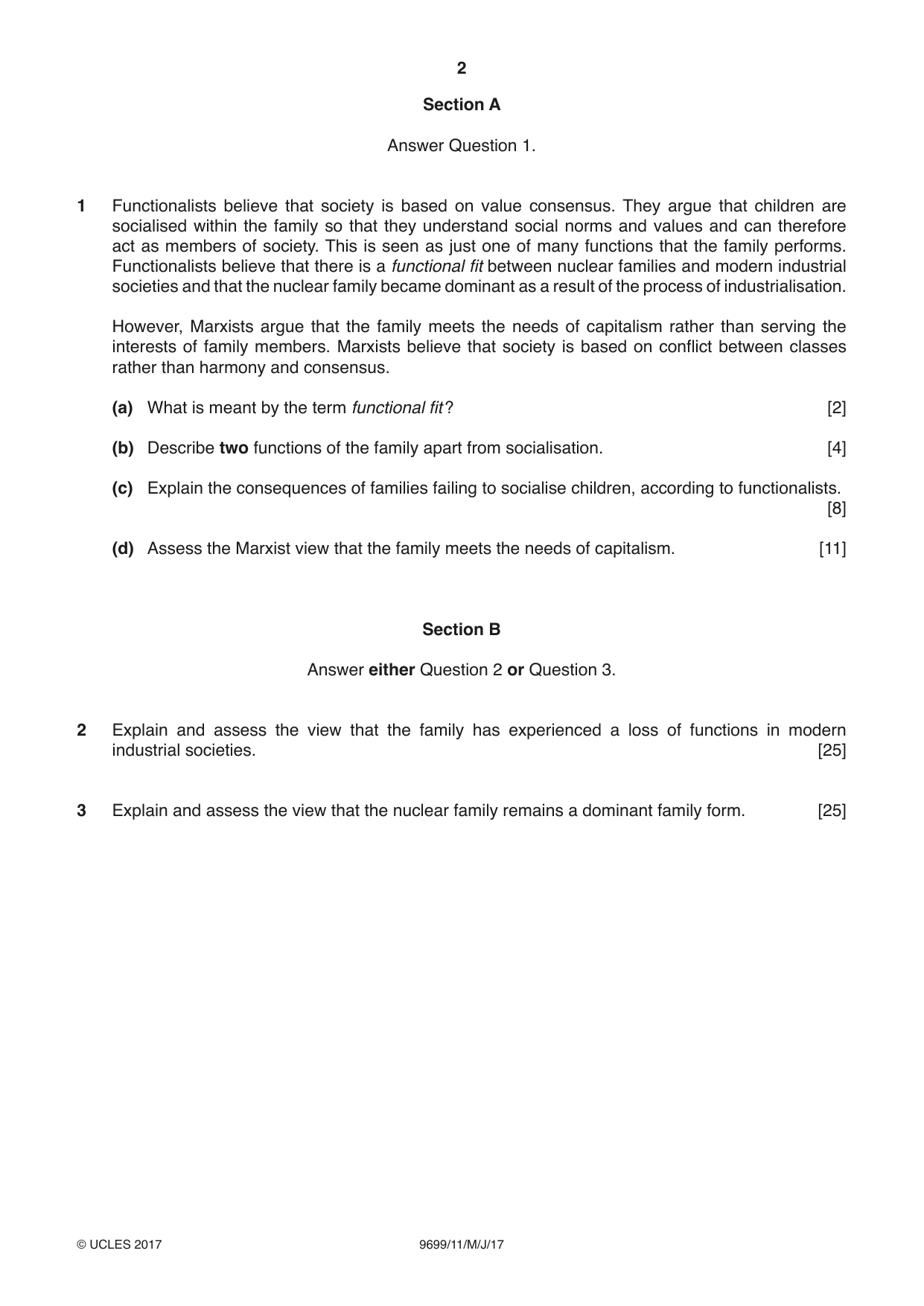 Cambridge A Level Sociology 9699 2017 May/June Paper 1 · Variant 1 question paper, page 2 of 4