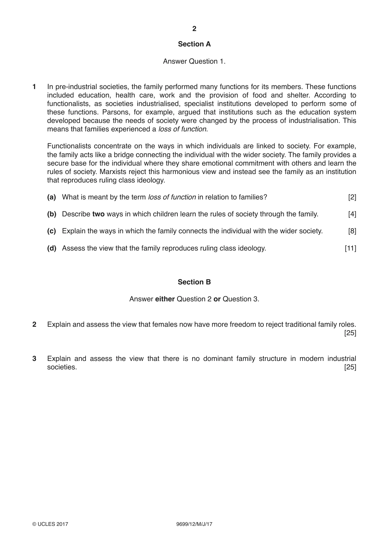 Cambridge A Level Sociology 9699 2017 May/June Paper 1 · Variant 2 question paper, page 2 of 4