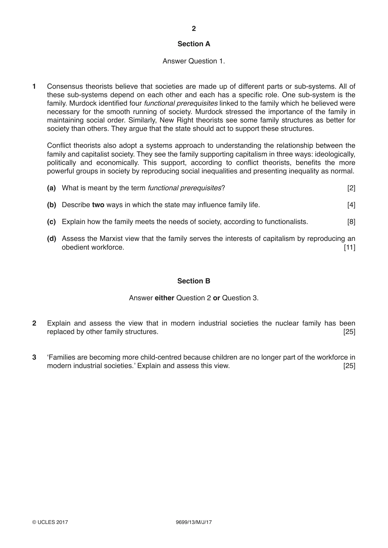 Cambridge A Level Sociology 9699 2017 May/June Paper 1 · Variant 3 question paper, page 2 of 4