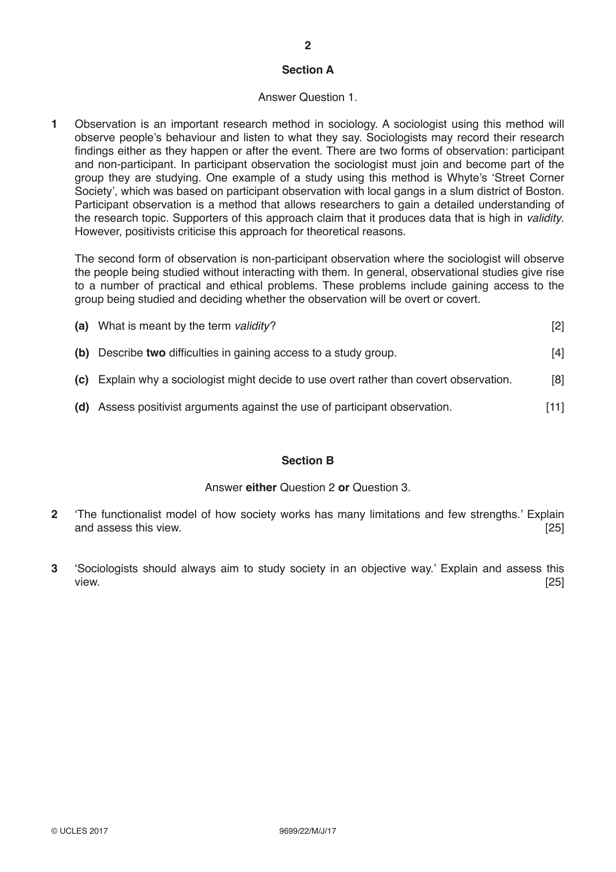 Cambridge A Level Sociology 9699 2017 May/June Paper 2 · Variant 2 question paper, page 2 of 4
