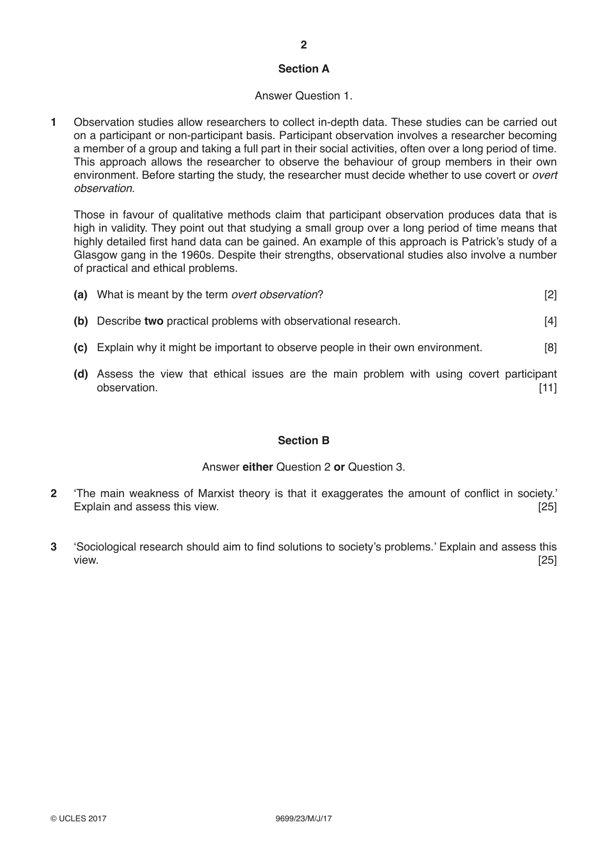 Cambridge A Level Sociology 9699 2017 May/June Paper 2 · Variant 3 question paper, page 2 of 4