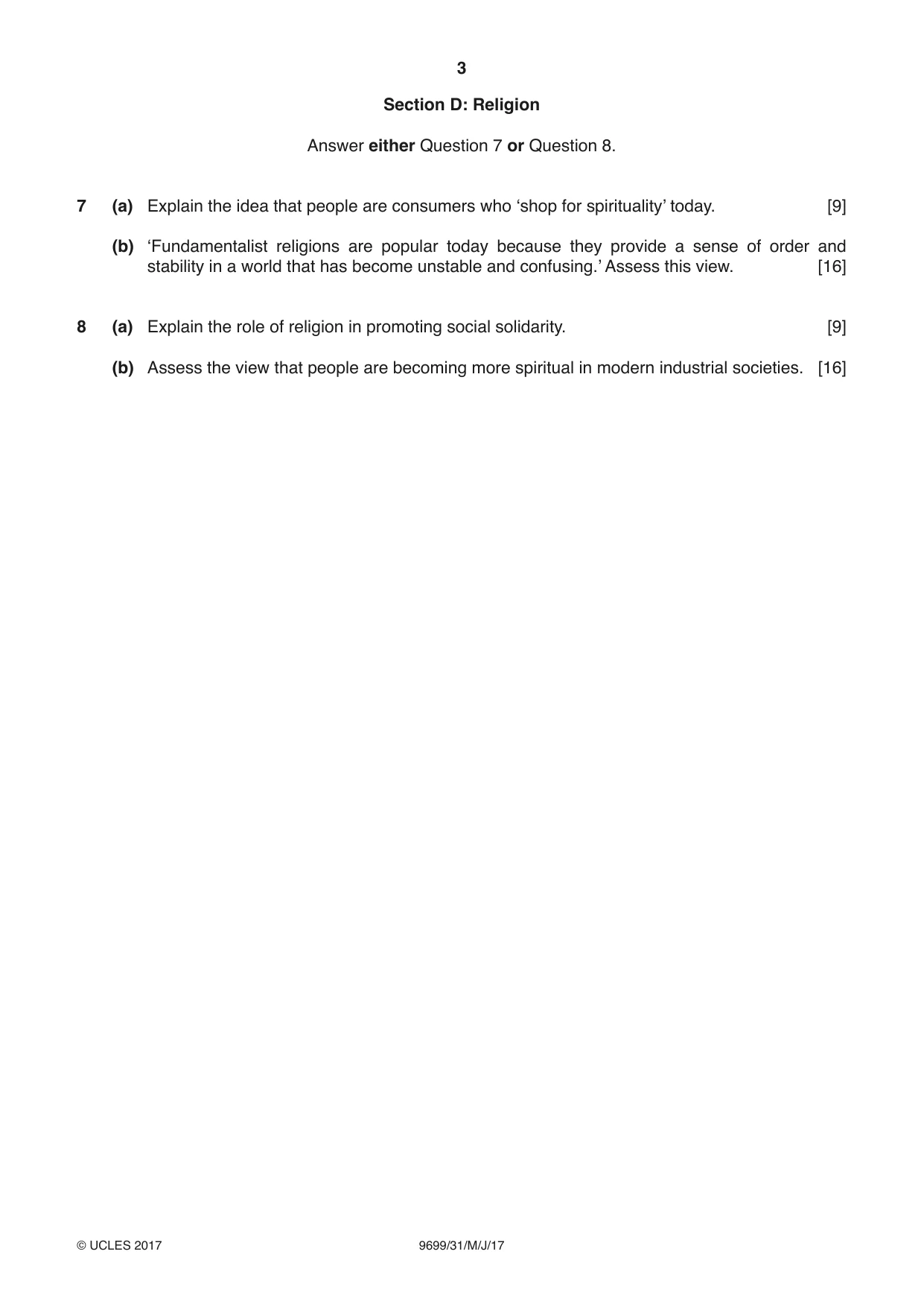 Cambridge A Level Sociology 9699 2017 May/June Paper 3 · Variant 1 question paper, page 3 of 4