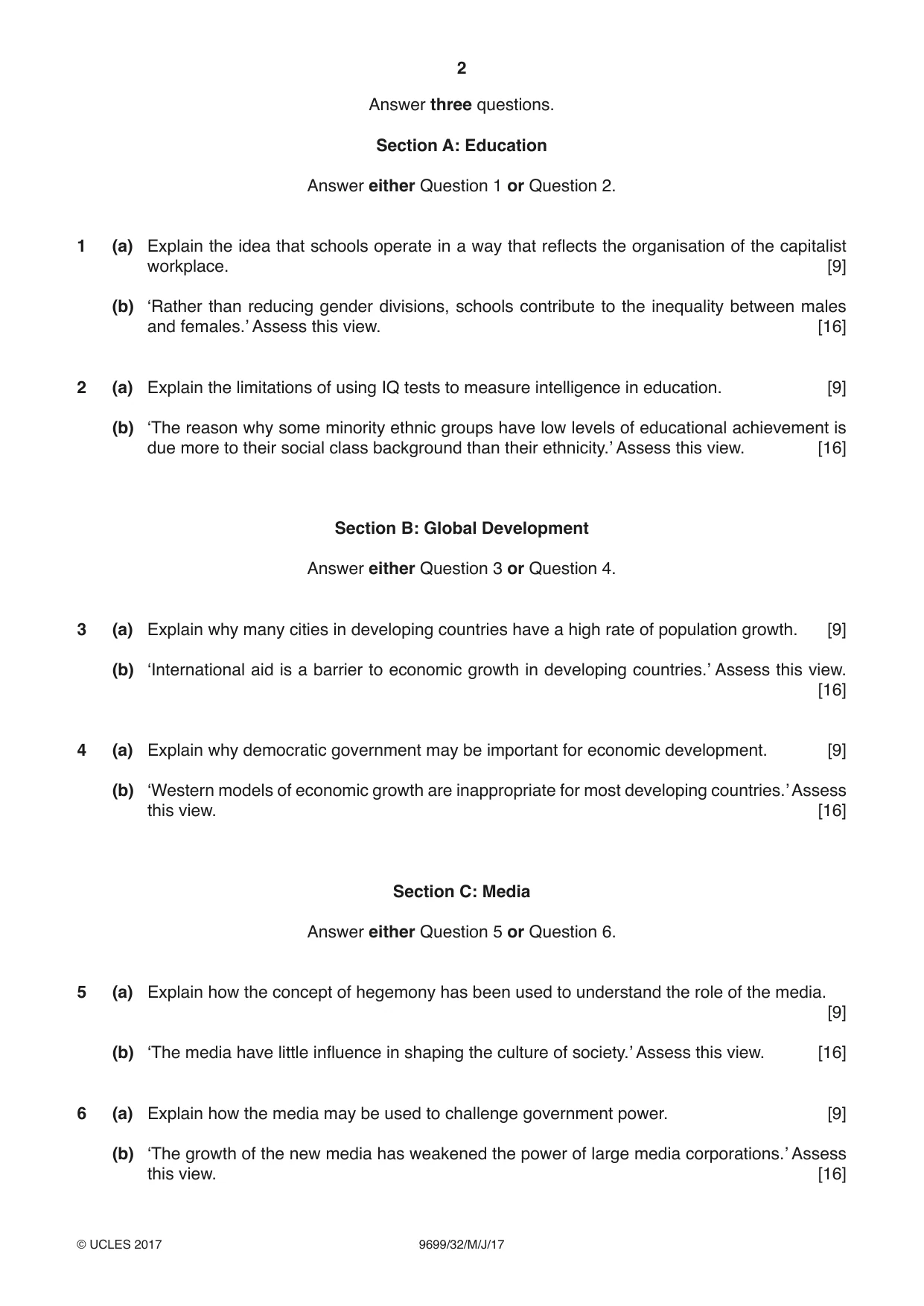Cambridge A Level Sociology 9699 2017 May/June Paper 3 · Variant 2 question paper, page 2 of 4