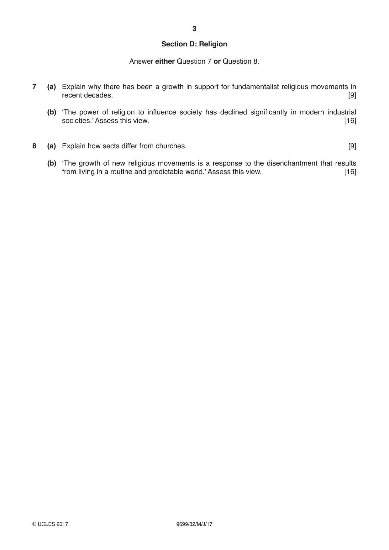 Cambridge A Level Sociology 9699 2017 May/June Paper 3 · Variant 2 question paper, page 3 of 4