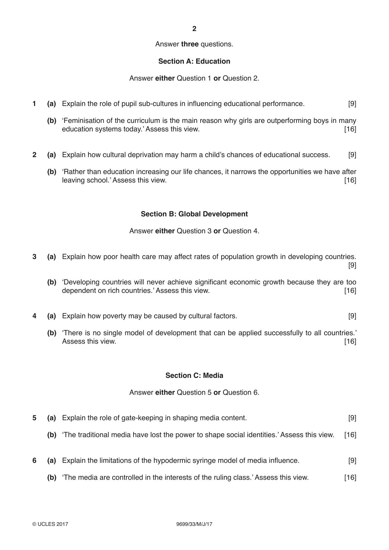 Cambridge A Level Sociology 9699 2017 May/June Paper 3 · Variant 3 question paper, page 2 of 4