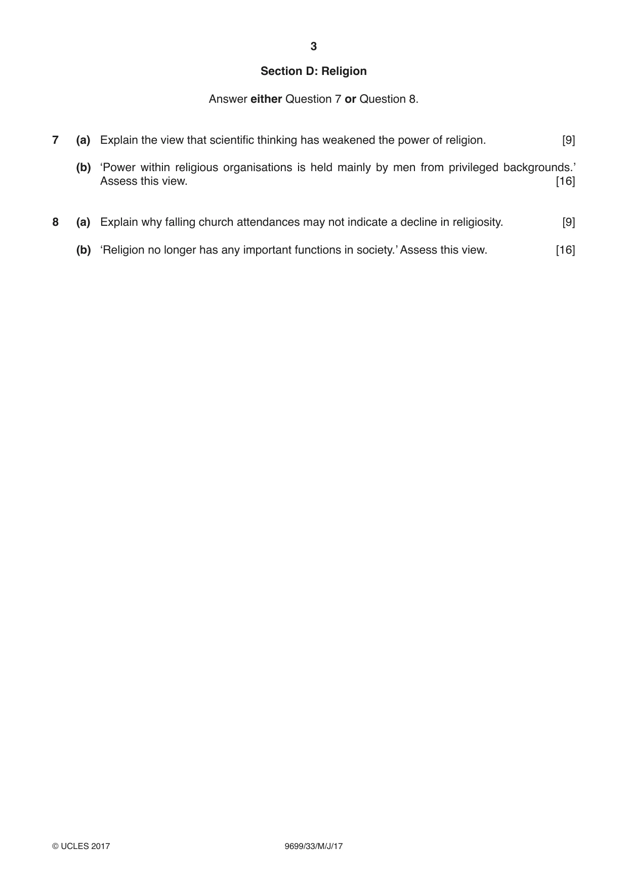 Cambridge A Level Sociology 9699 2017 May/June Paper 3 · Variant 3 question paper, page 3 of 4