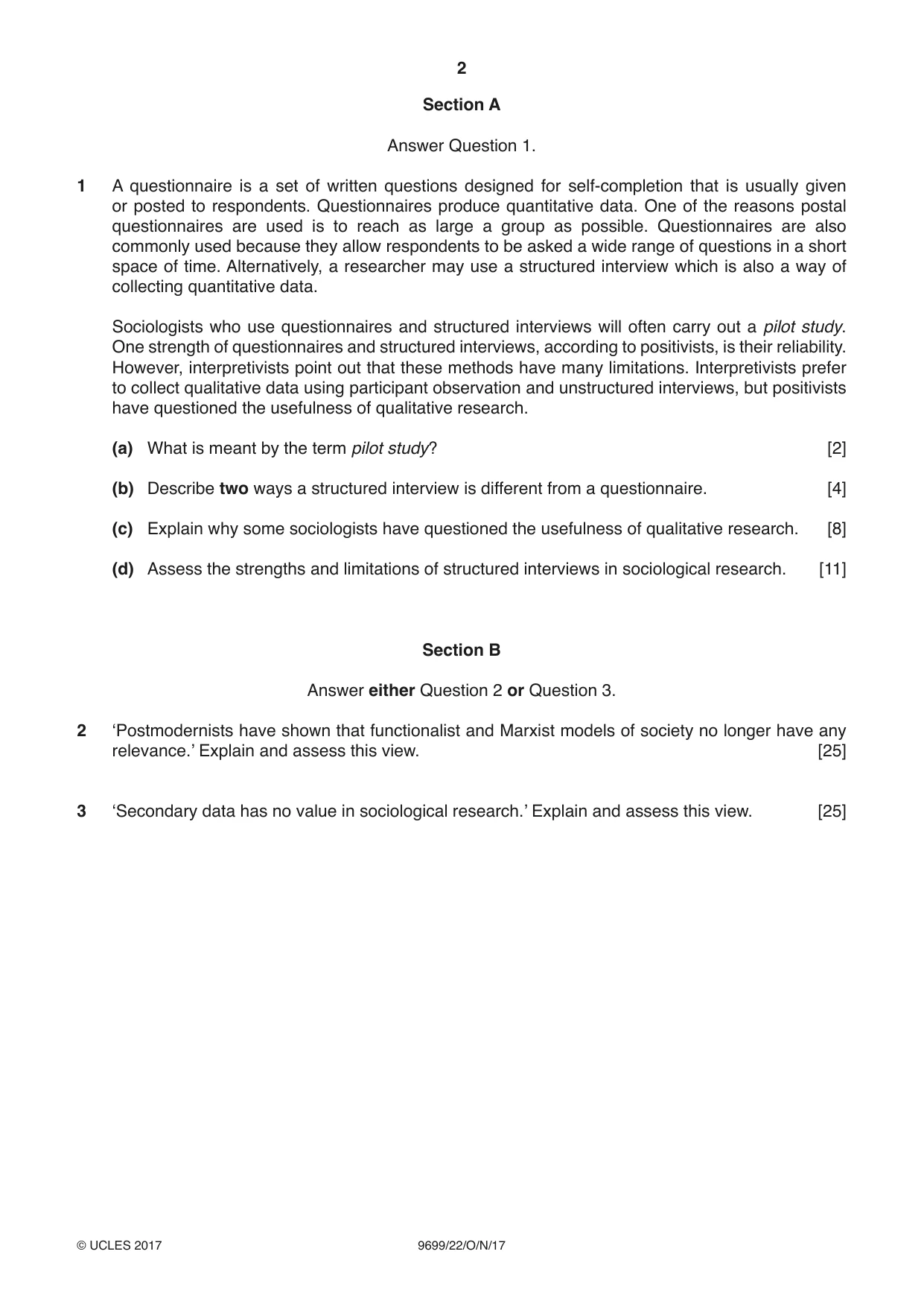 Cambridge A Level Sociology 9699 2017 Oct/Nov Paper 2 · Variant 2 question paper, page 2 of 4