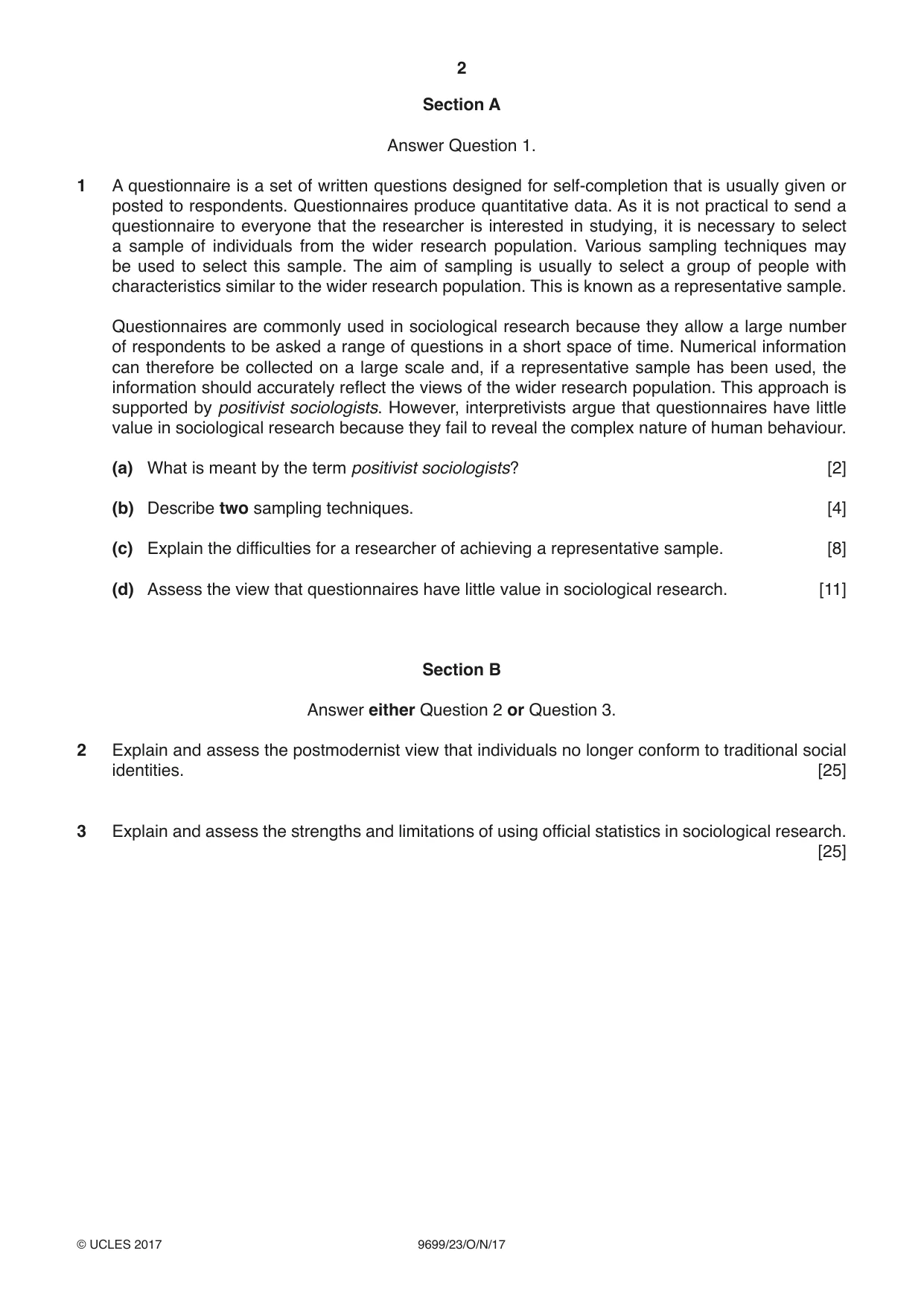 Cambridge A Level Sociology 9699 2017 Oct/Nov Paper 2 · Variant 3 question paper, page 2 of 4