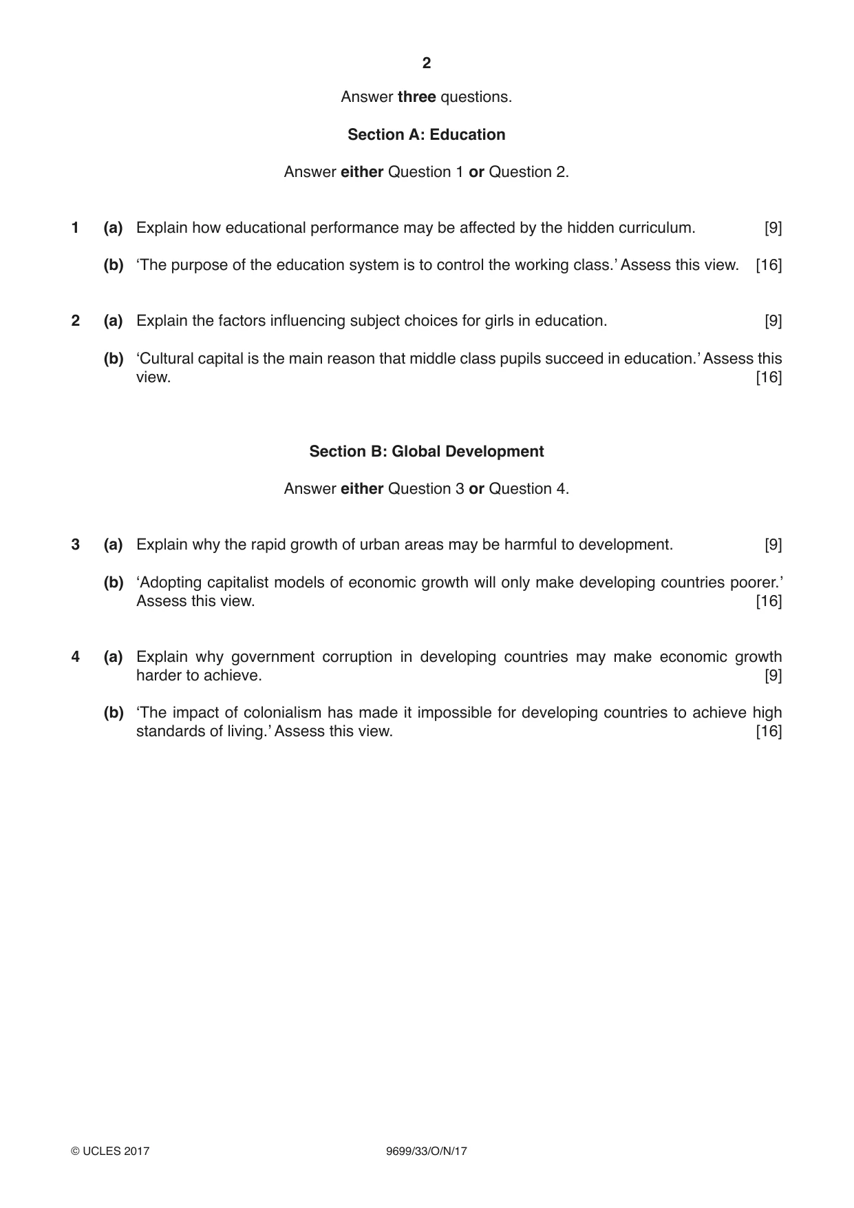 Cambridge A Level Sociology 9699 2017 Oct/Nov Paper 3 · Variant 3 question paper, page 2 of 4