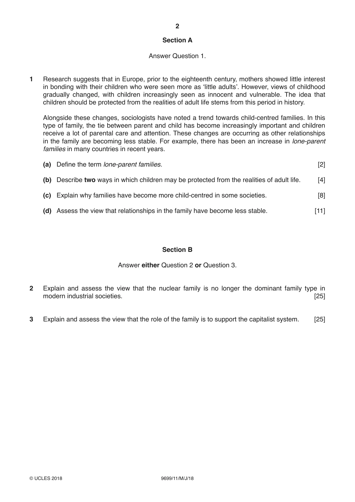 Cambridge A Level Sociology 9699 2018 May/June Paper 1 · Variant 1 question paper, page 2 of 4