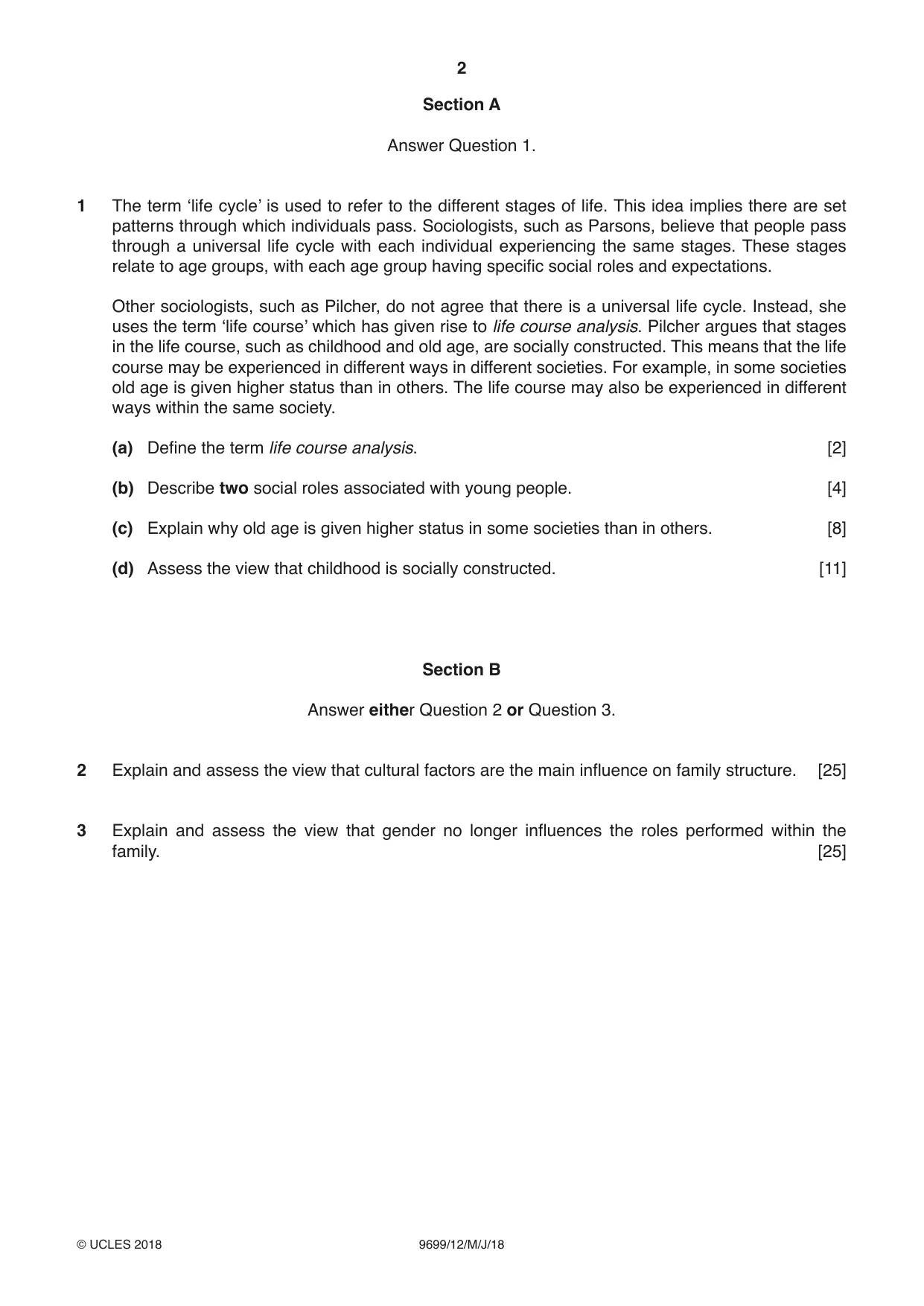 Cambridge A Level Sociology 9699 2018 May/June Paper 1 · Variant 2 question paper, page 2 of 4