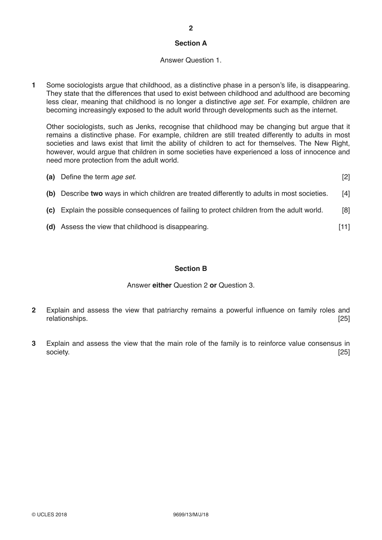 Cambridge A Level Sociology 9699 2018 May/June Paper 1 · Variant 3 question paper, page 2 of 4
