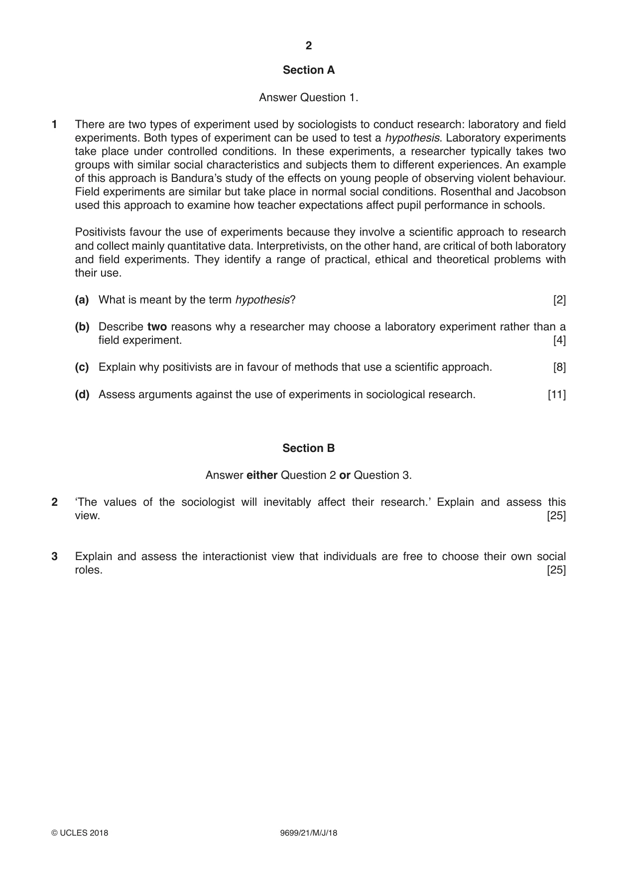 Cambridge A Level Sociology 9699 2018 May/June Paper 2 · Variant 1 question paper, page 2 of 4