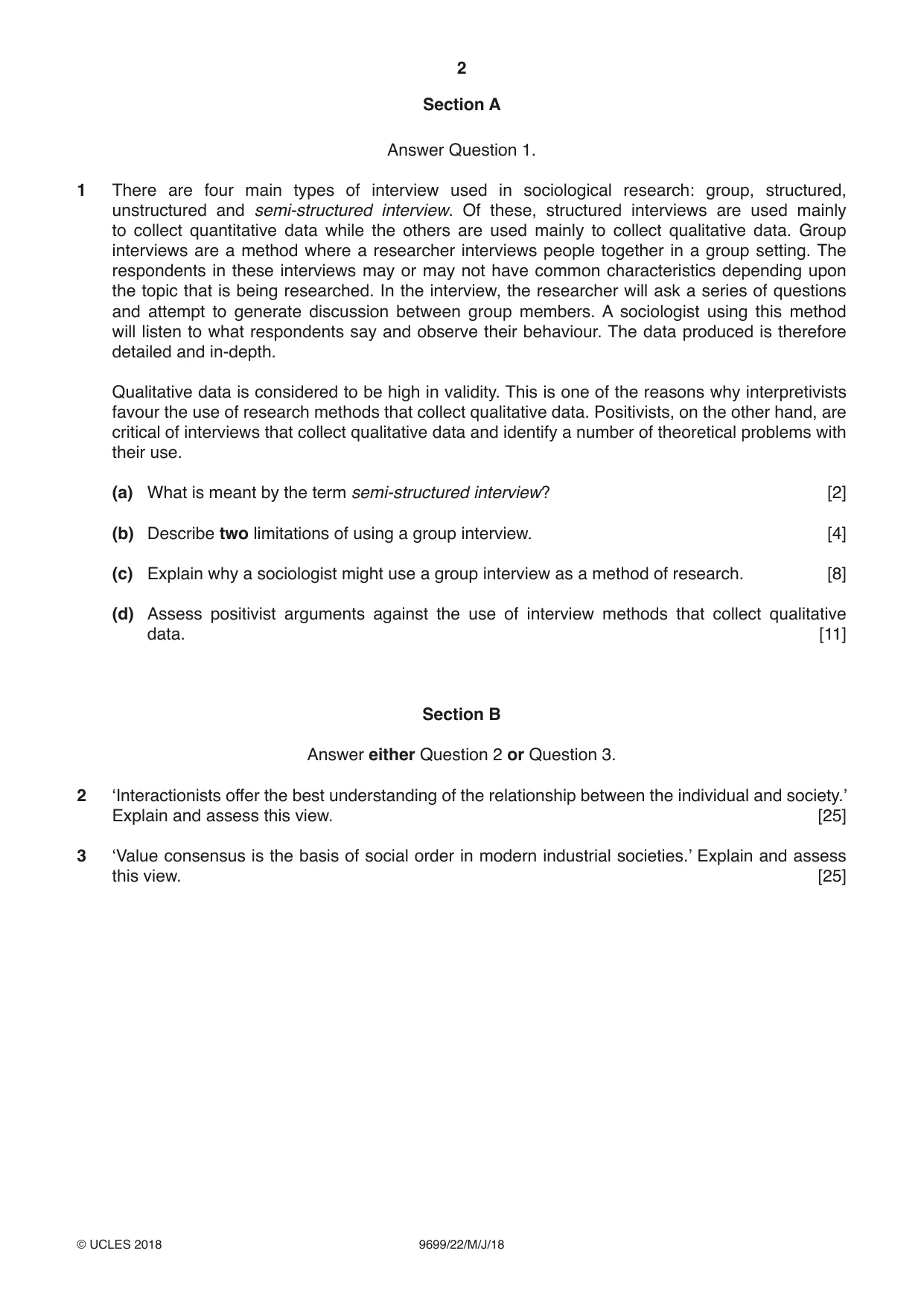 Cambridge A Level Sociology 9699 2018 May/June Paper 2 · Variant 2 question paper, page 2 of 4