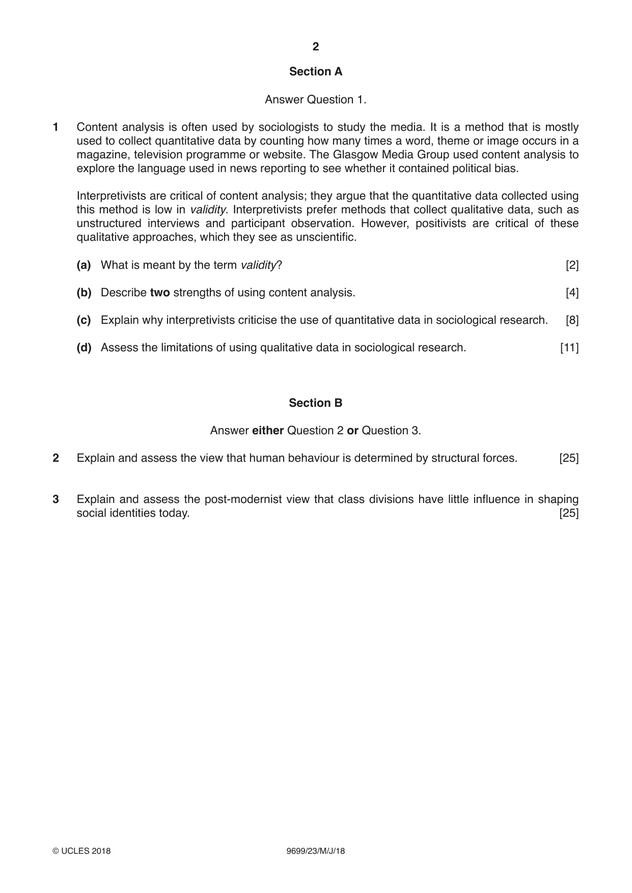 Cambridge A Level Sociology 9699 2018 May/June Paper 2 · Variant 3 question paper, page 2 of 4