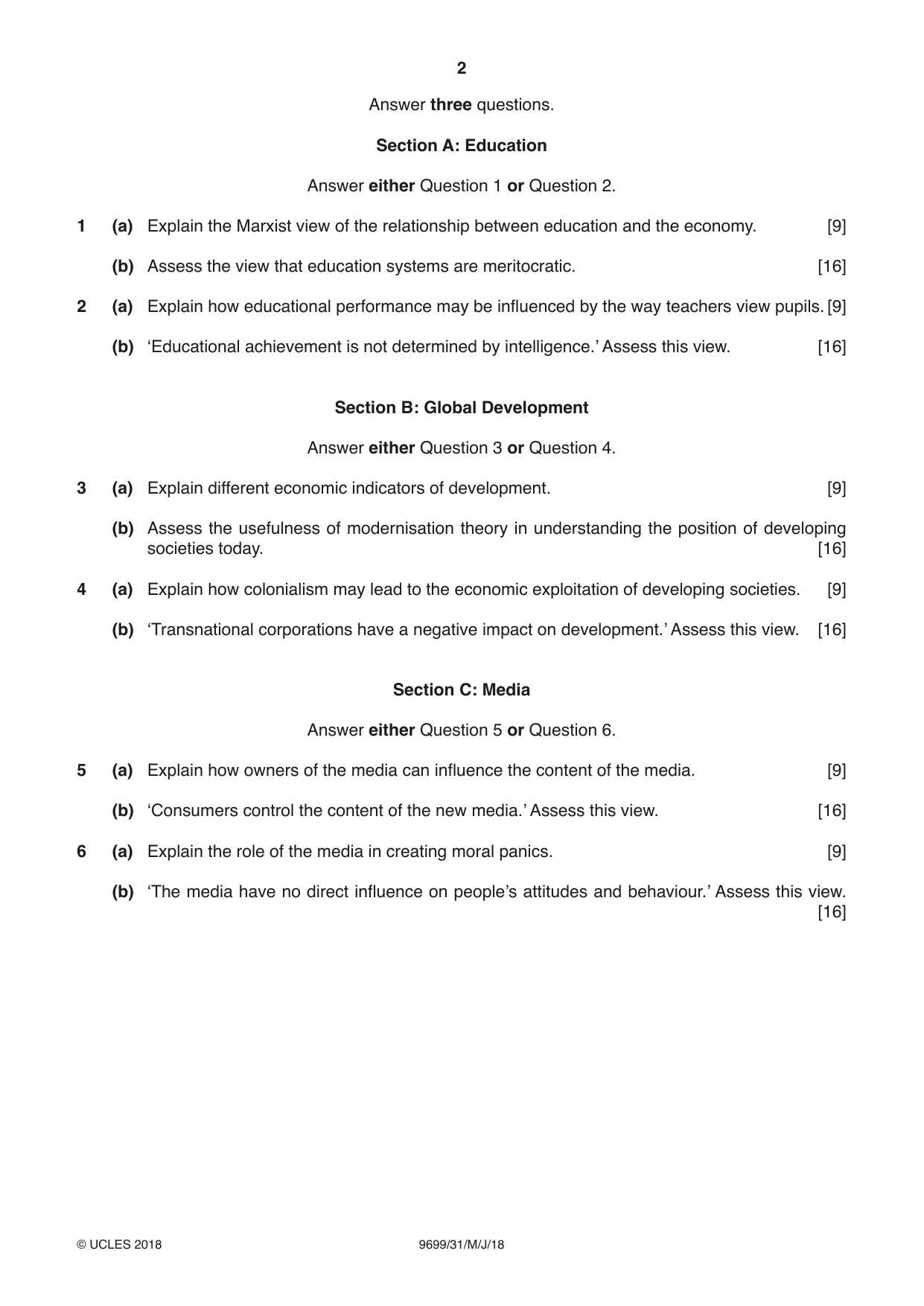 Cambridge A Level Sociology 9699 2018 May/June Paper 3 · Variant 1 question paper, page 2 of 4
