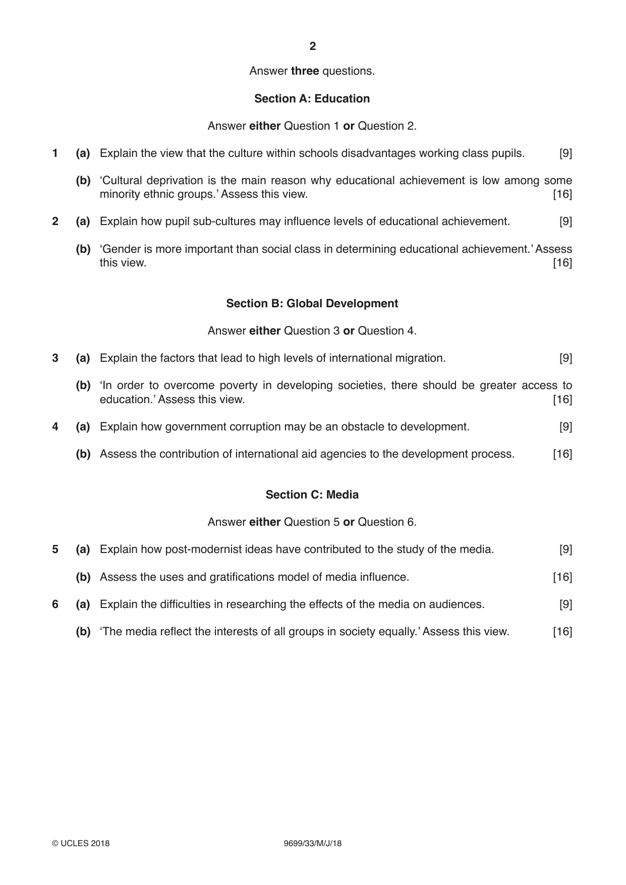 Cambridge A Level Sociology 9699 2018 May/June Paper 3 · Variant 3 question paper, page 2 of 4