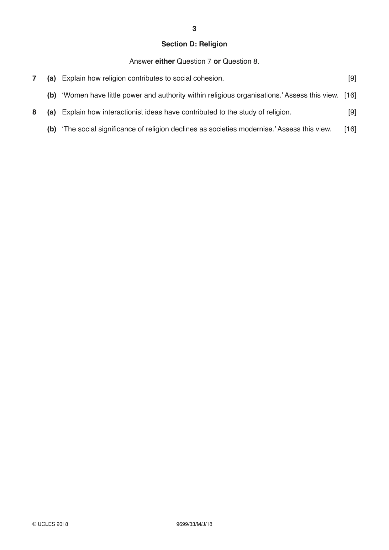 Cambridge A Level Sociology 9699 2018 May/June Paper 3 · Variant 3 question paper, page 3 of 4
