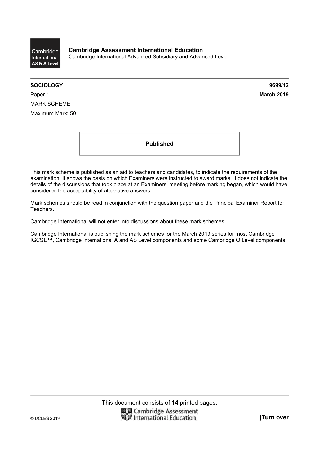 Mark scheme, page 1 of 14