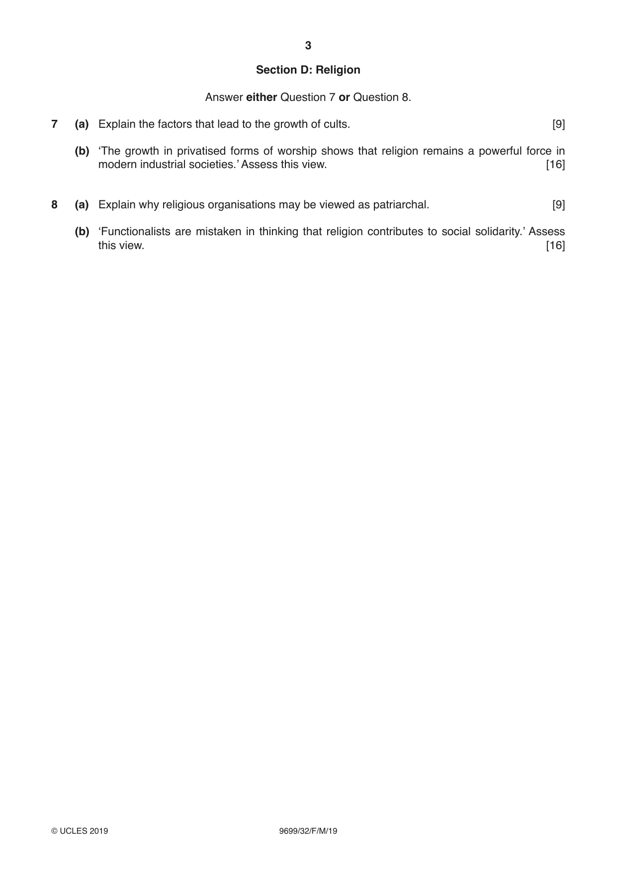 Cambridge A Level Sociology 9699 2019 Feb/March Paper 3 · Variant 2 question paper, page 3 of 4
