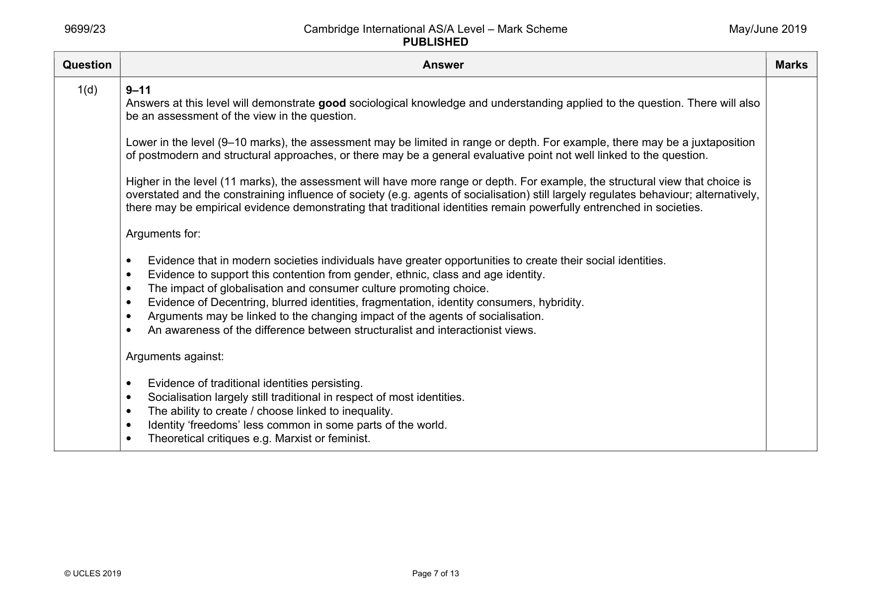 Mark scheme, page 7 of 13