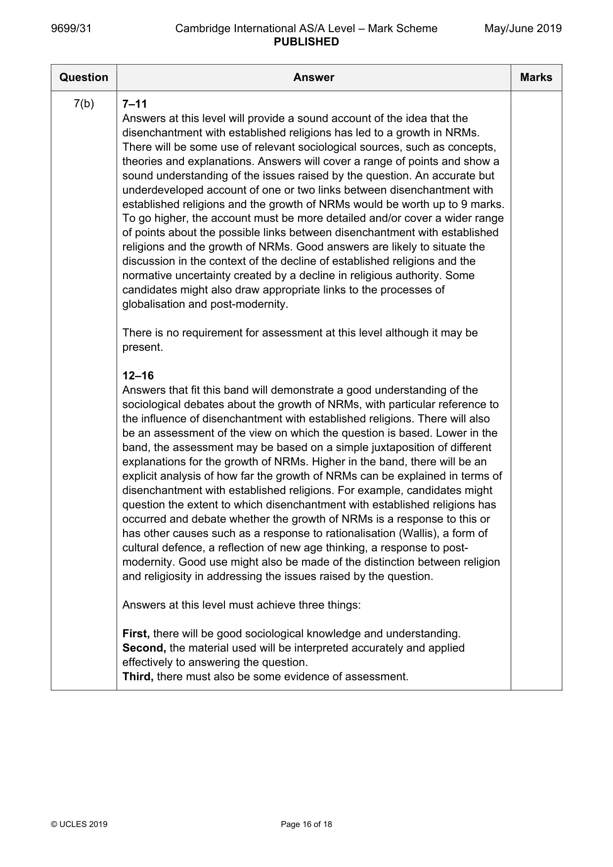 Mark scheme, page 16 of 18