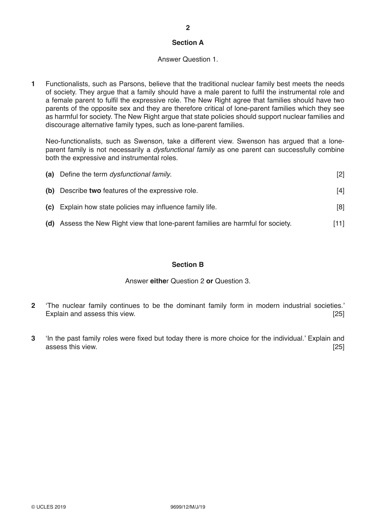Cambridge A Level Sociology 9699 2019 May/June Paper 1 · Variant 2 question paper, page 2 of 4