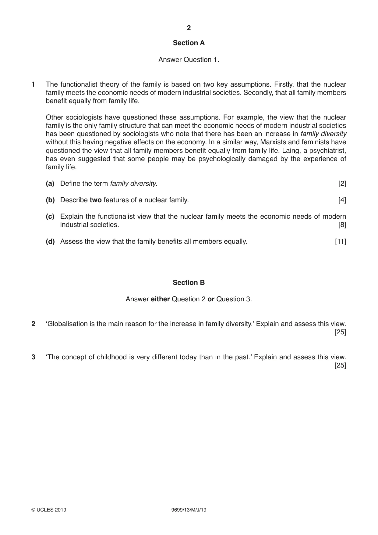 Cambridge A Level Sociology 9699 2019 May/June Paper 1 · Variant 3 question paper, page 2 of 4