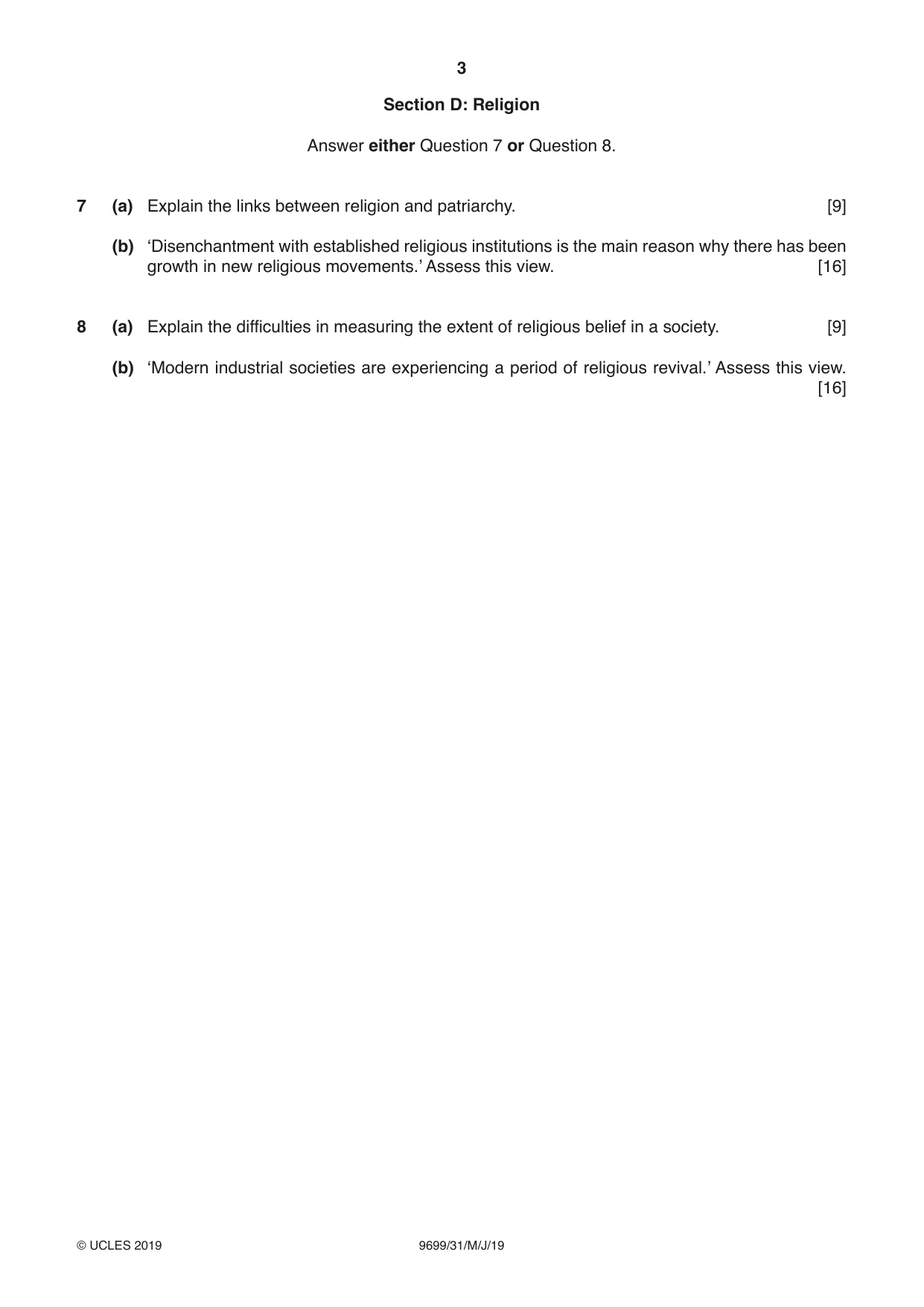 Cambridge A Level Sociology 9699 2019 May/June Paper 3 · Variant 1 question paper, page 3 of 4