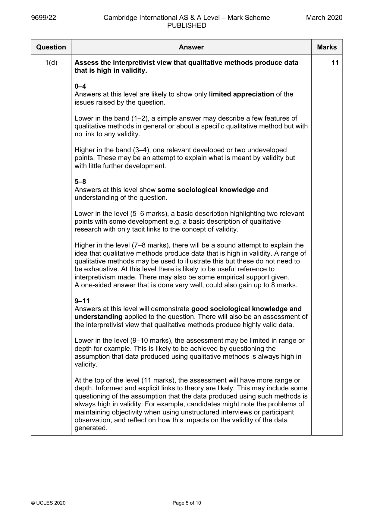 Mark scheme, page 5 of 10