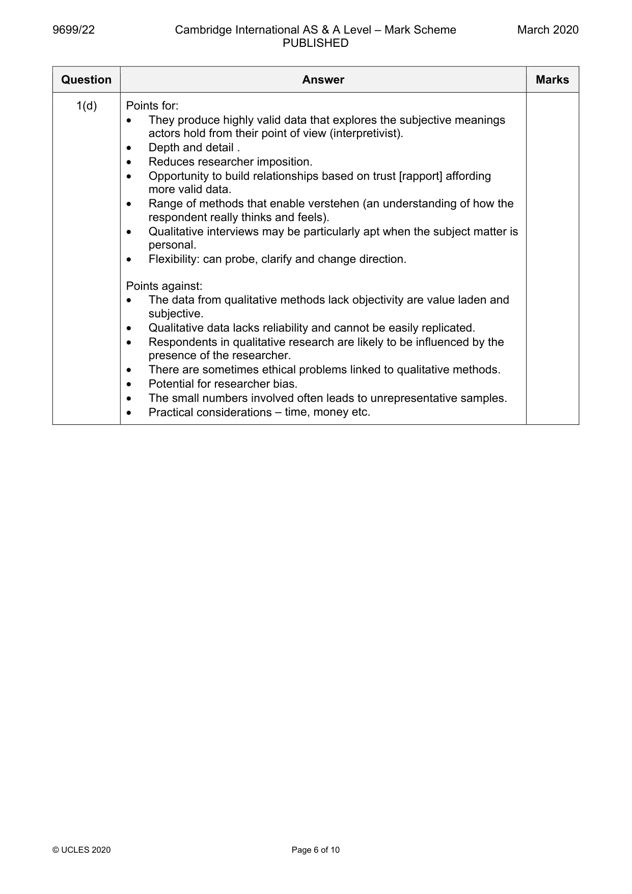 Mark scheme, page 6 of 10