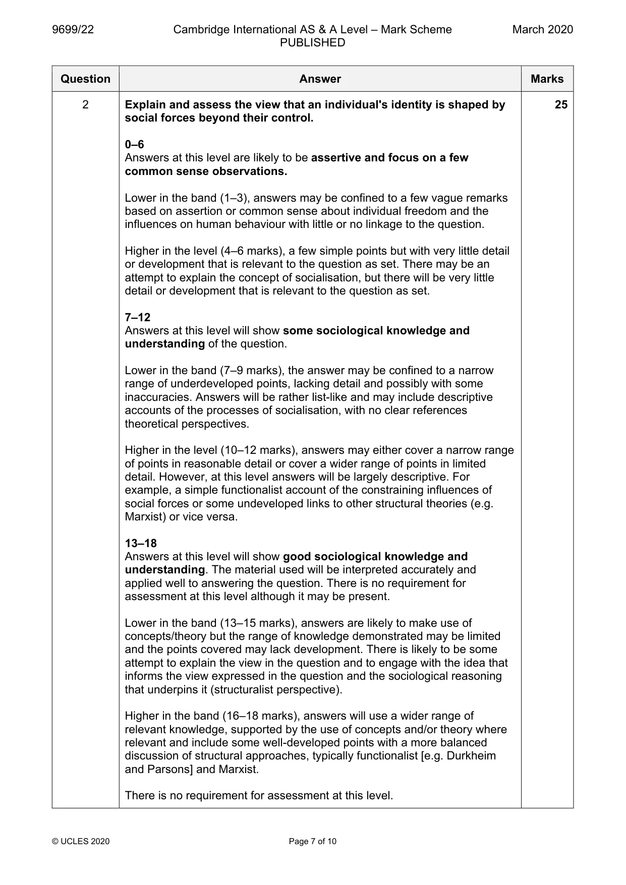 Mark scheme, page 7 of 10