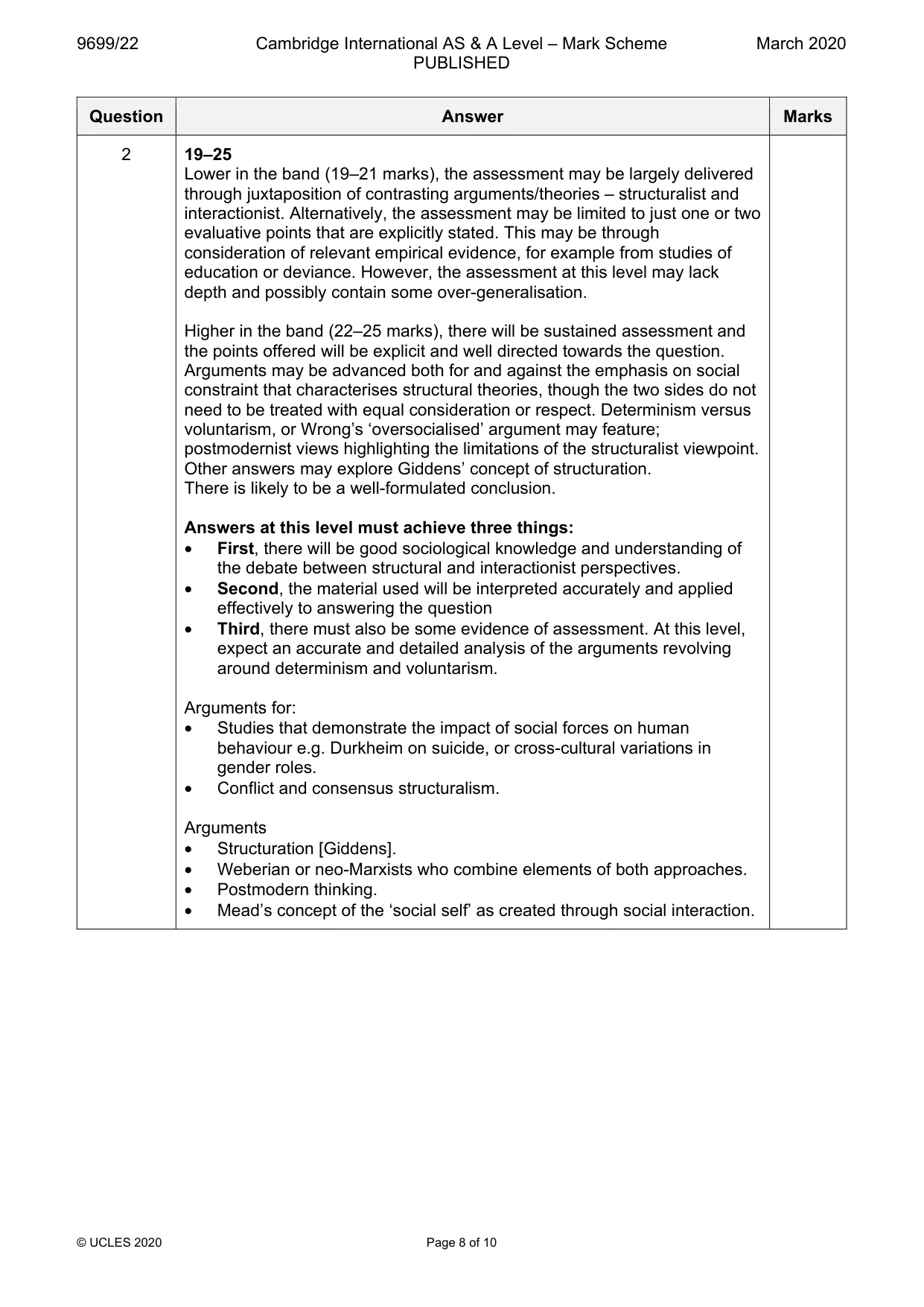 Mark scheme, page 8 of 10