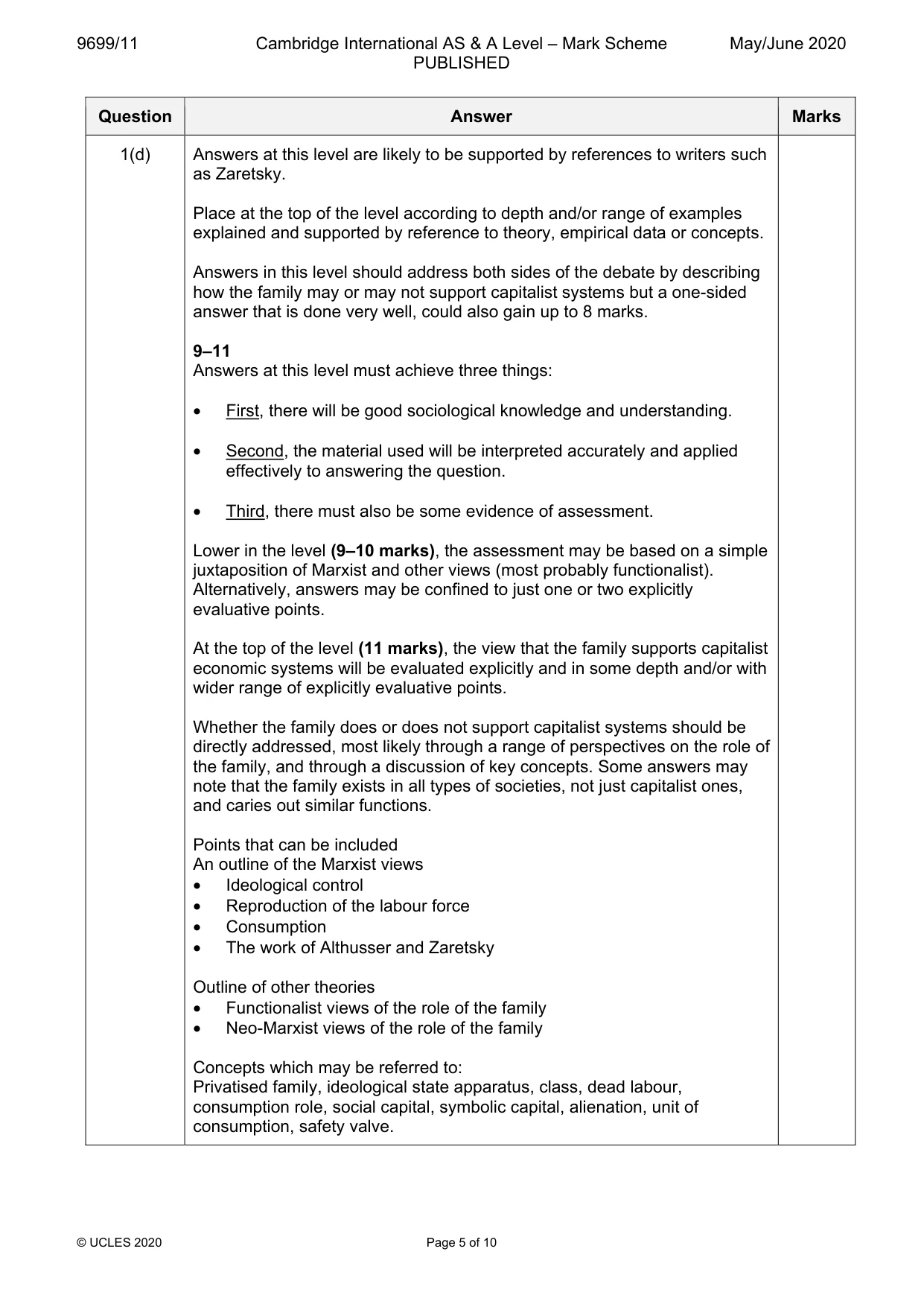 Mark scheme, page 5 of 10