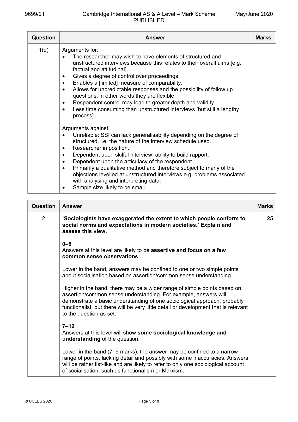Mark scheme, page 5 of 8