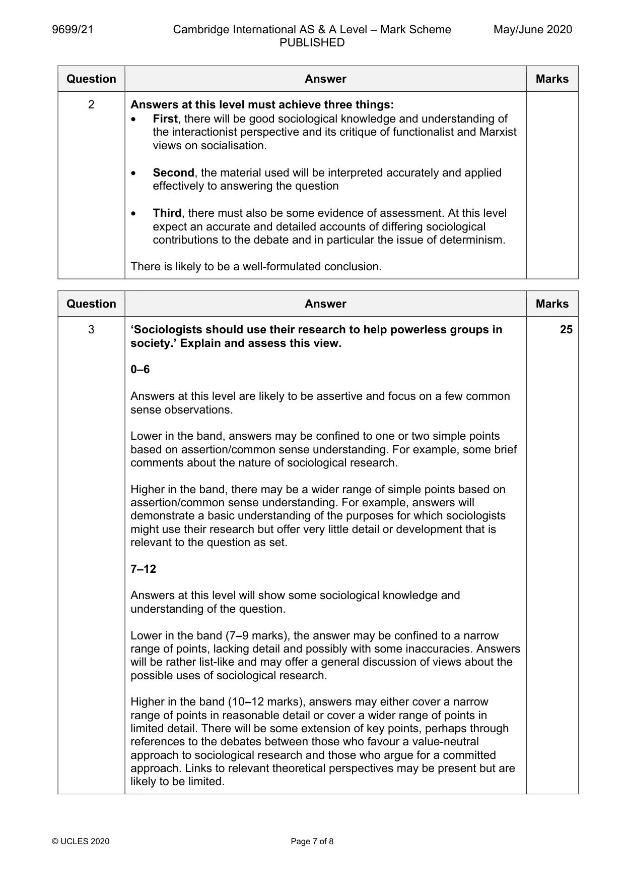 Mark scheme, page 7 of 8