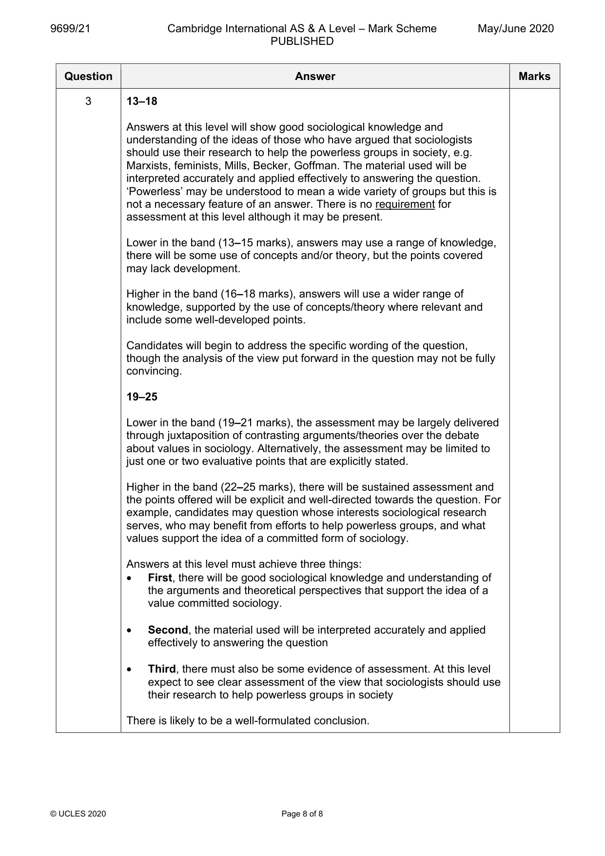 Mark scheme, page 8 of 8