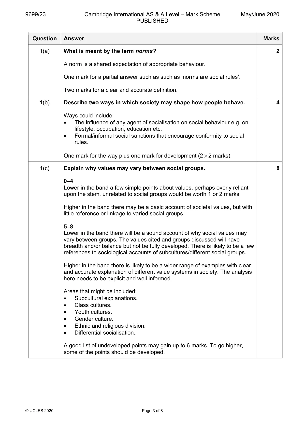 Mark scheme, page 3 of 8