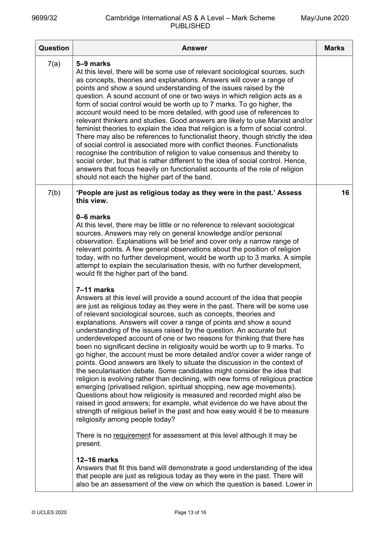 Mark scheme, page 13 of 16
