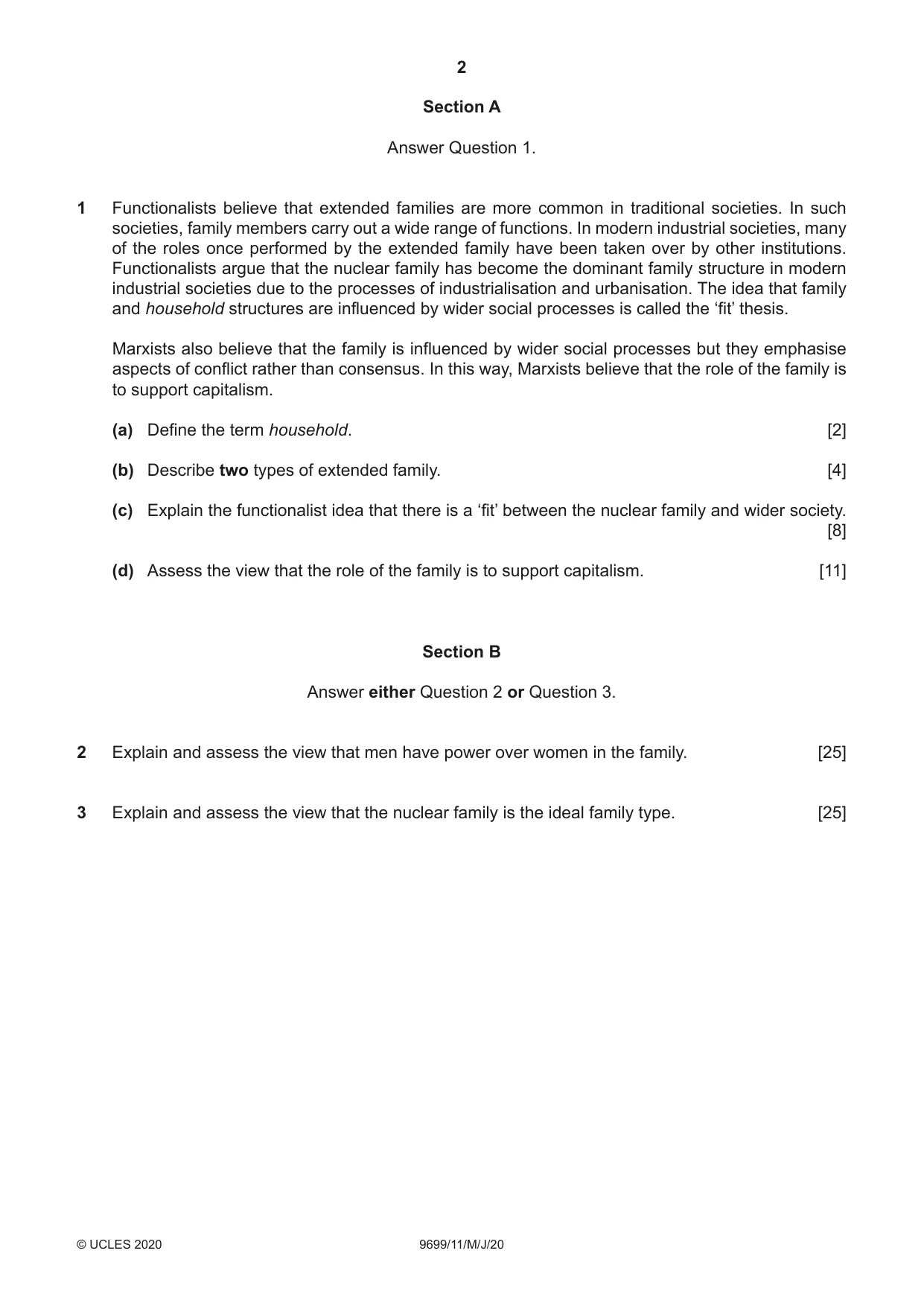 Cambridge A Level Sociology 9699 2020 May/June Paper 1 · Variant 1 question paper, page 2 of 4