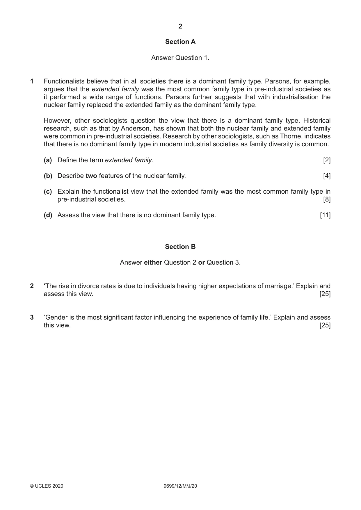 Cambridge A Level Sociology 9699 2020 May/June Paper 1 · Variant 2 question paper, page 2 of 4