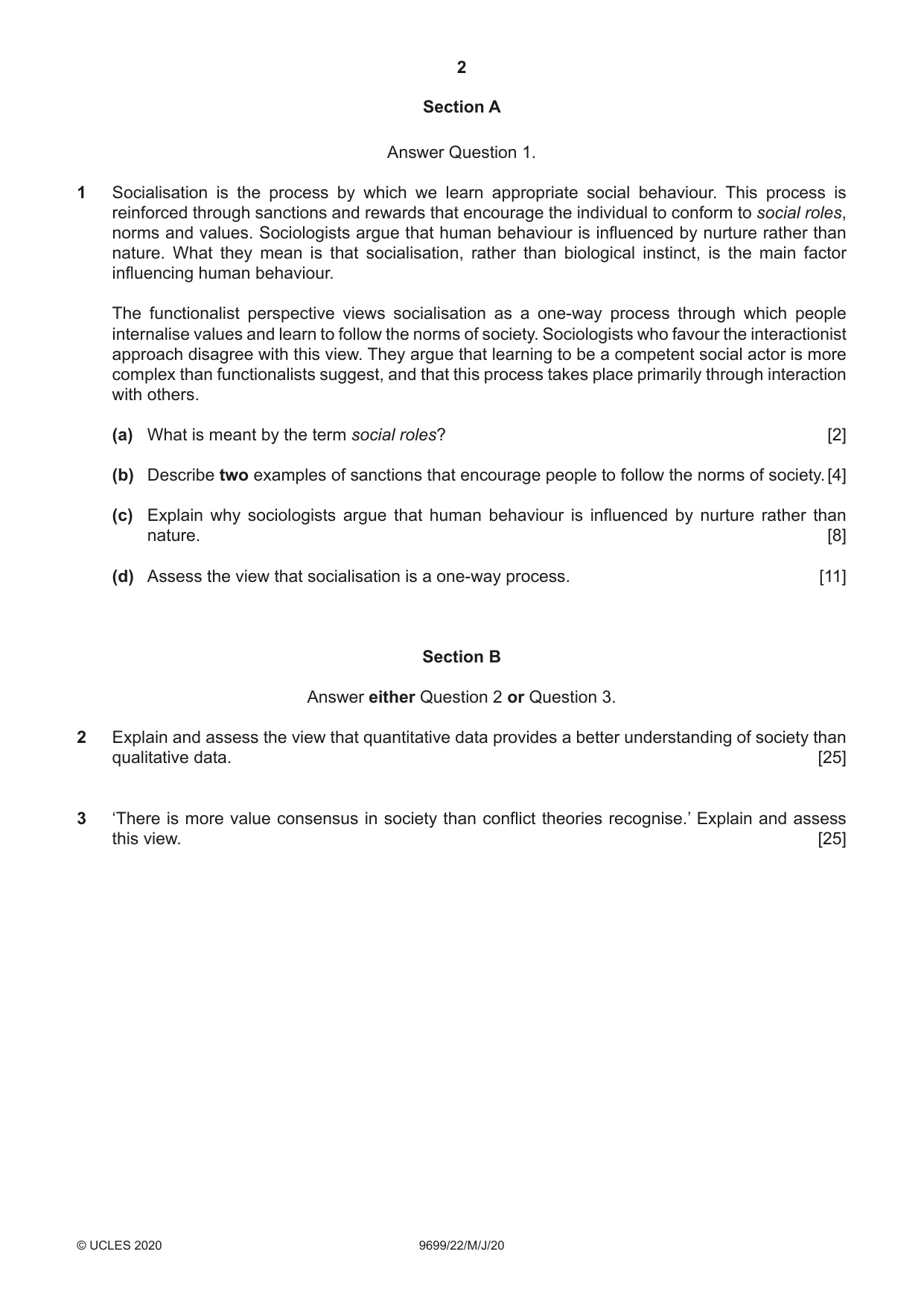 Cambridge A Level Sociology 9699 2020 May/June Paper 2 · Variant 2 question paper, page 2 of 4