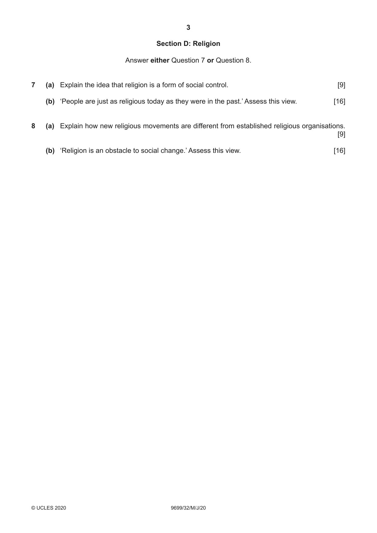 Cambridge A Level Sociology 9699 2020 May/June Paper 3 · Variant 2 question paper, page 3 of 4