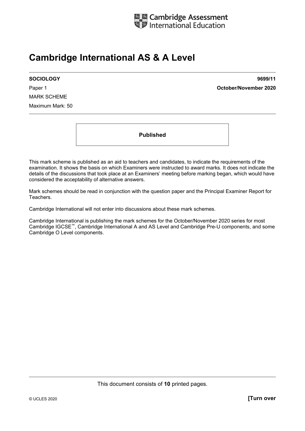 Mark scheme, page 1 of 10