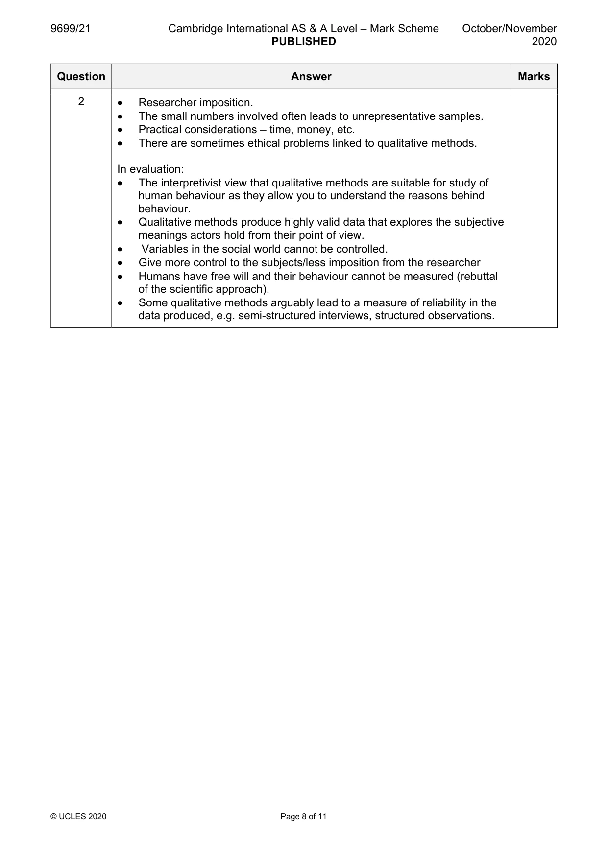 Mark scheme, page 8 of 11