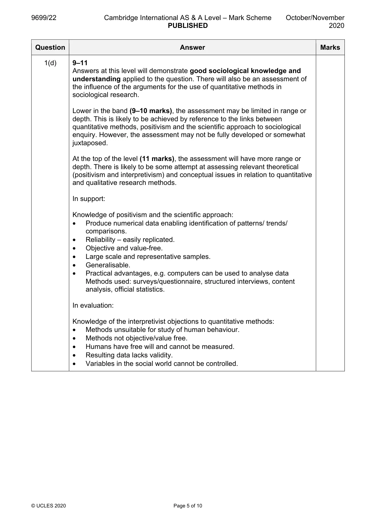 Mark scheme, page 5 of 10