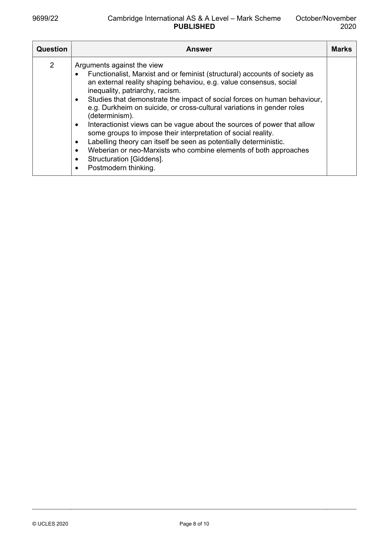 Mark scheme, page 8 of 10