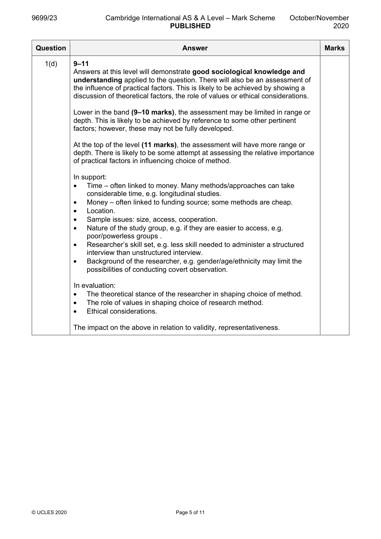 Mark scheme, page 5 of 11