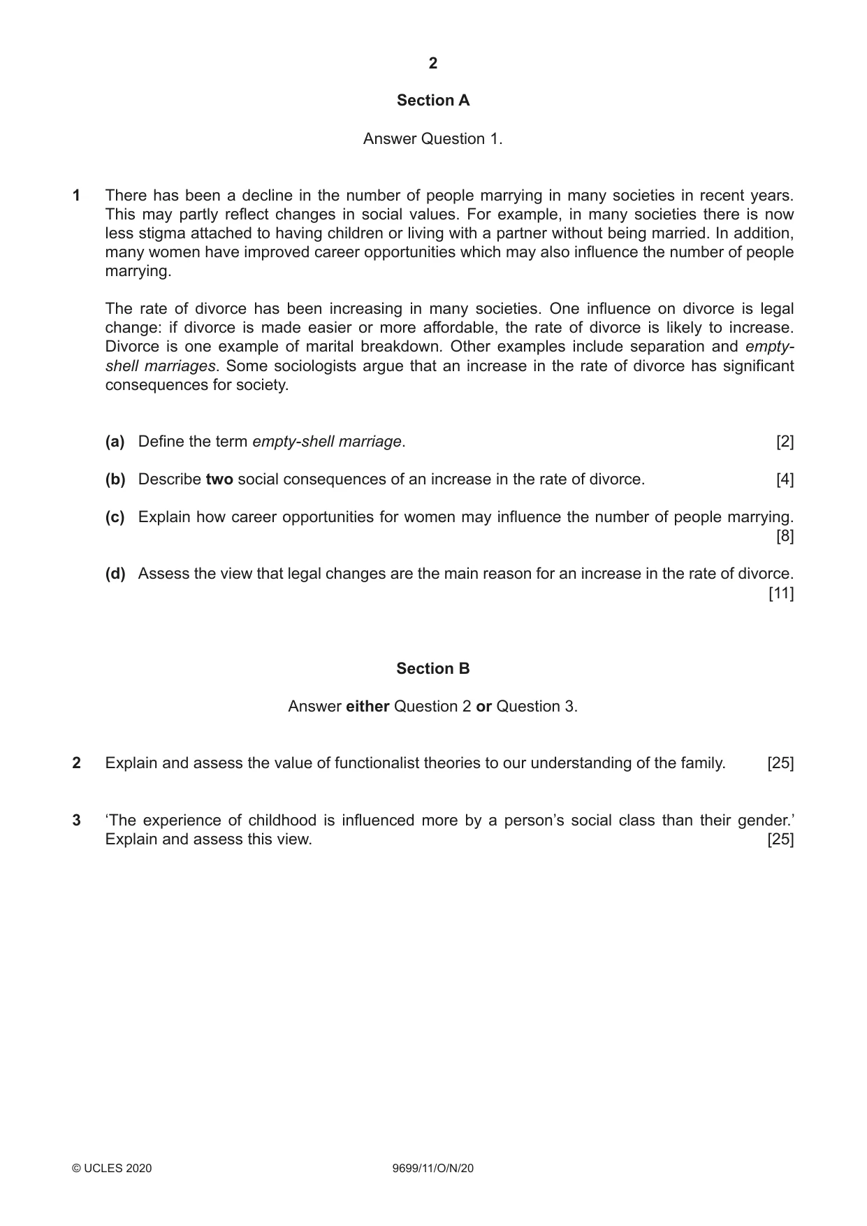 Cambridge A Level Sociology 9699 2020 Oct/Nov Paper 1 · Variant 1 question paper, page 2 of 4